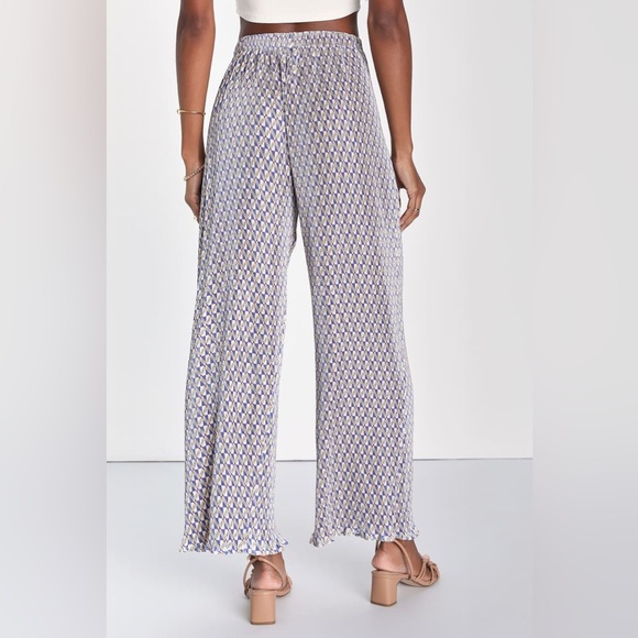 NWT Miami Afternoons Blue Multi Geo Print Plisse Wide-Leg Pants - Picture 2 of 6